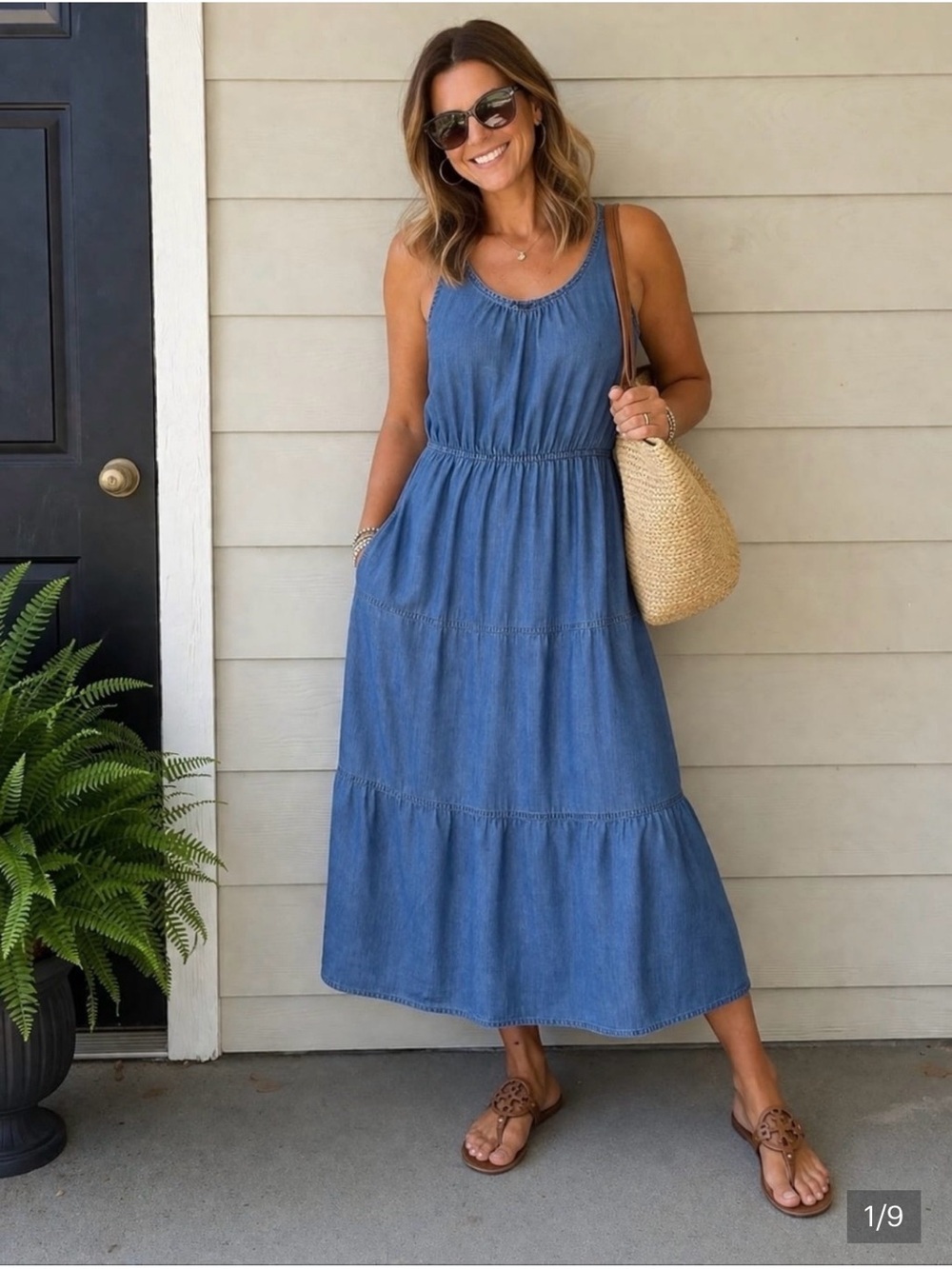 Talbots Denim Blue Tiered Maxi Dress